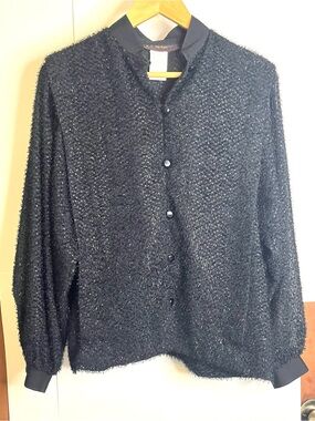 A.C. Sport (VTG 10) Black Textured Double Layered Side Slit Button Up Blouse